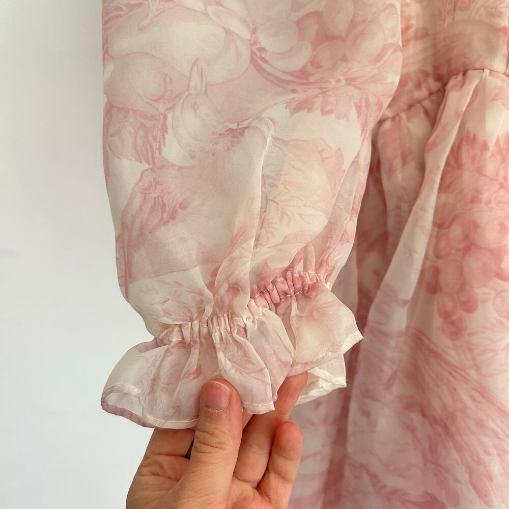 Selkie Puff Organza Mini Floral Dress Pink Size M - Picture 10 of 11